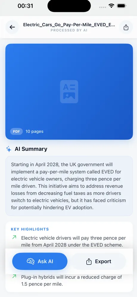 ConvergeNote AI summary screen